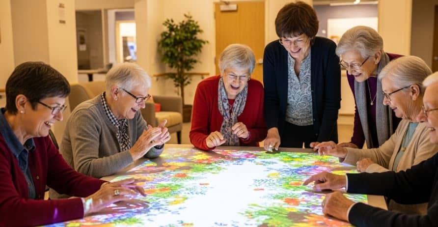 Seniors in Dementia Care Play Interactive Projector Games
