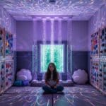 Girl benefitting from therapeutic calming sensory room space