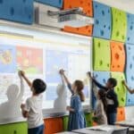 Interactive projector and sensory panels in classroom