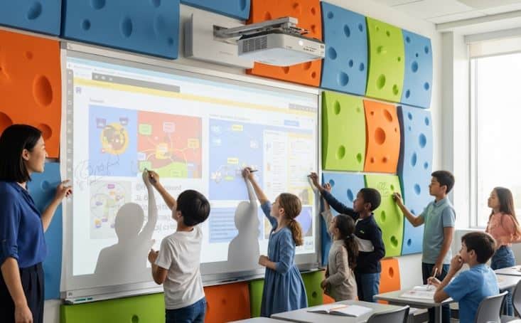 Interactive projector and sensory panels in classroom