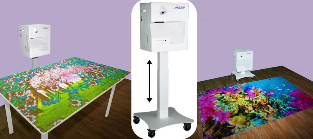 mobii omivista mobile interactive projector projects on tables and floors